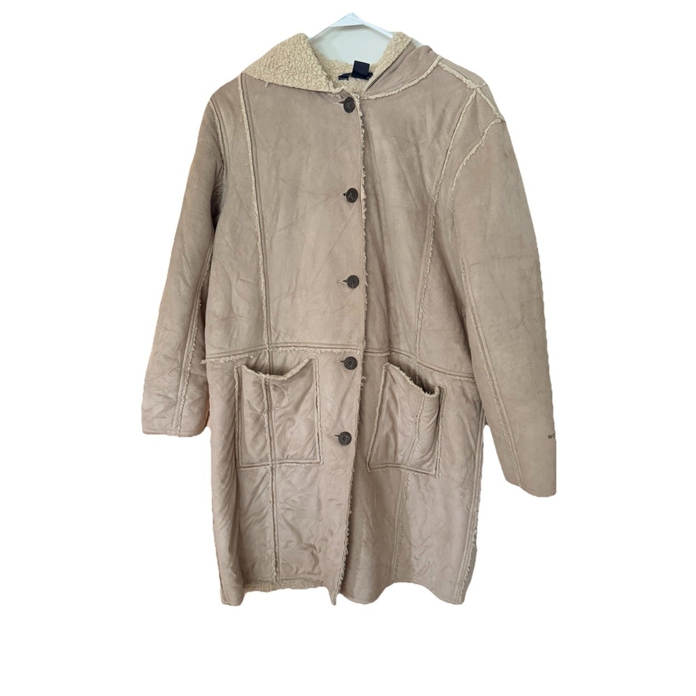 Vintage Woolrich Coat Women L Brown Suede Sherpa Lined Shearling Winter Overcoat